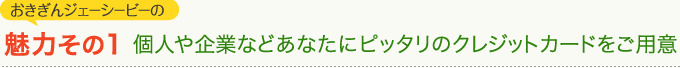 おきぎんジェーシービーの魅力その1　個人や企業などあなたにピッタリのクレジットカードをご用意
